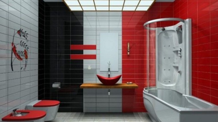 Most popular red black and white bathroom decor ideas 26