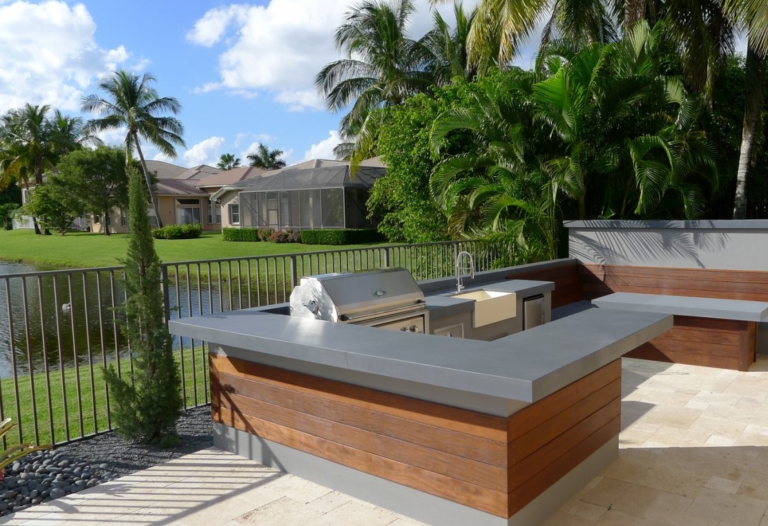 Ultra modern outdoor kitchen table & bench | outdoor living florida intended for outdoor kitchen table