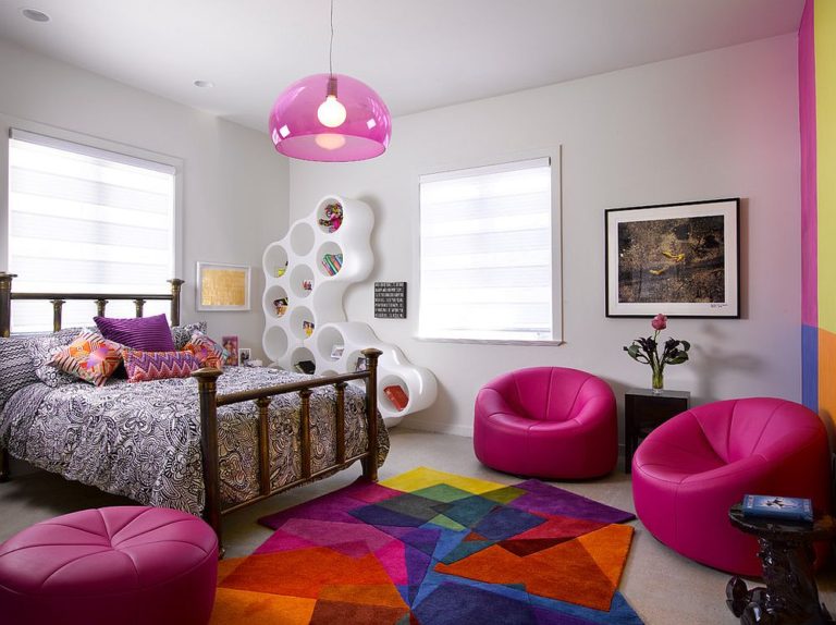 Vivacious-teen-girls-bedroom-with-multi-colored-rug-from-sonya-winner-rugs-768x574