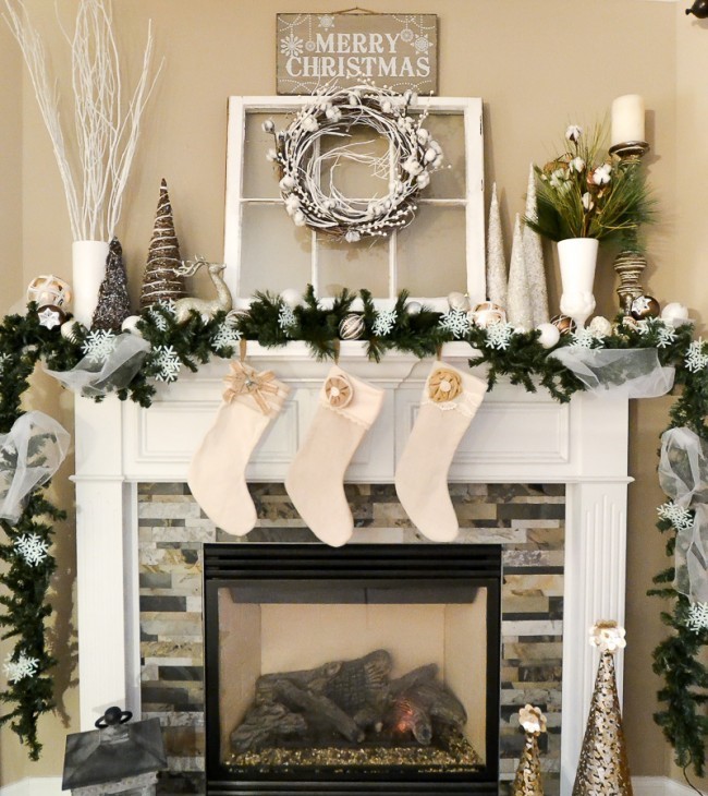 Winter-white-christmas-mantel-with-stockings-sondra-lyn-at-home.com_